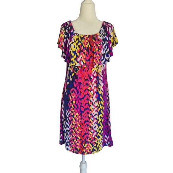 New Trina Turk Multicolor Geometric Off-the-Shoulder Mini Dress Small - Picture 1 of 5